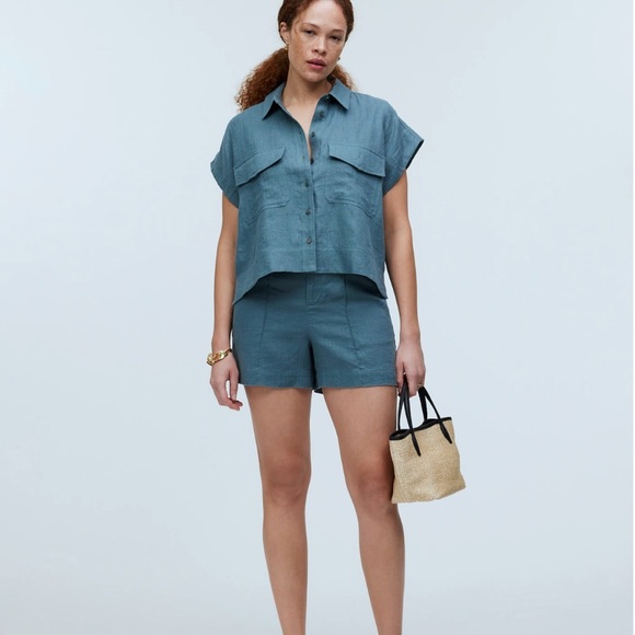 NWT Madewell flap pocket button up shirt in 100 linen - size XS - Picture 3 of 6